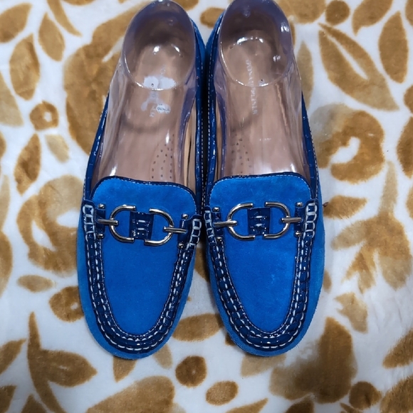 Donald J. Pliner Shoes - Donald Pliner Blue silver and  Loafers with Suede Texture and Chain Detail